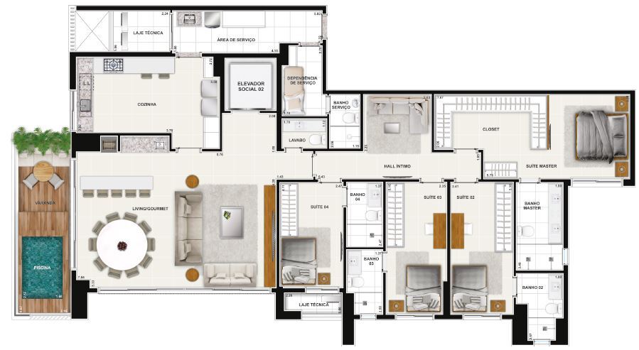 Planta 13 - 3 dorm 225 38m²