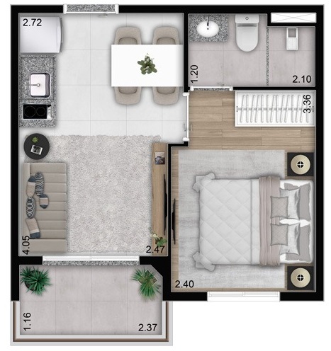 Planta 01 - 1 dorm 27m²