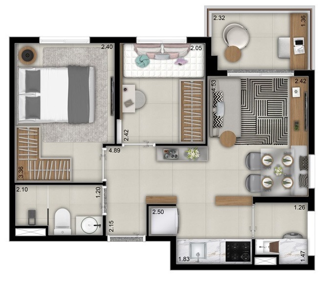 Planta 03 - 2 dorm 40m²