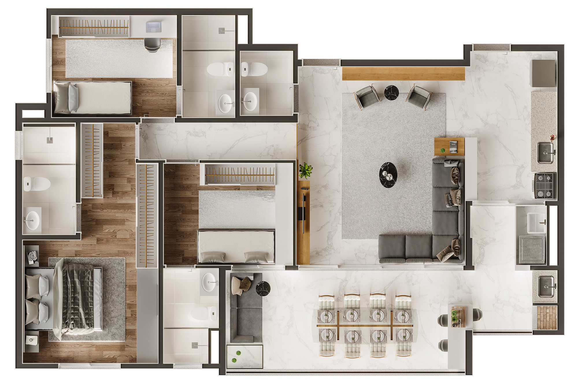 Planta 01 - 3 dorm 101 19m²