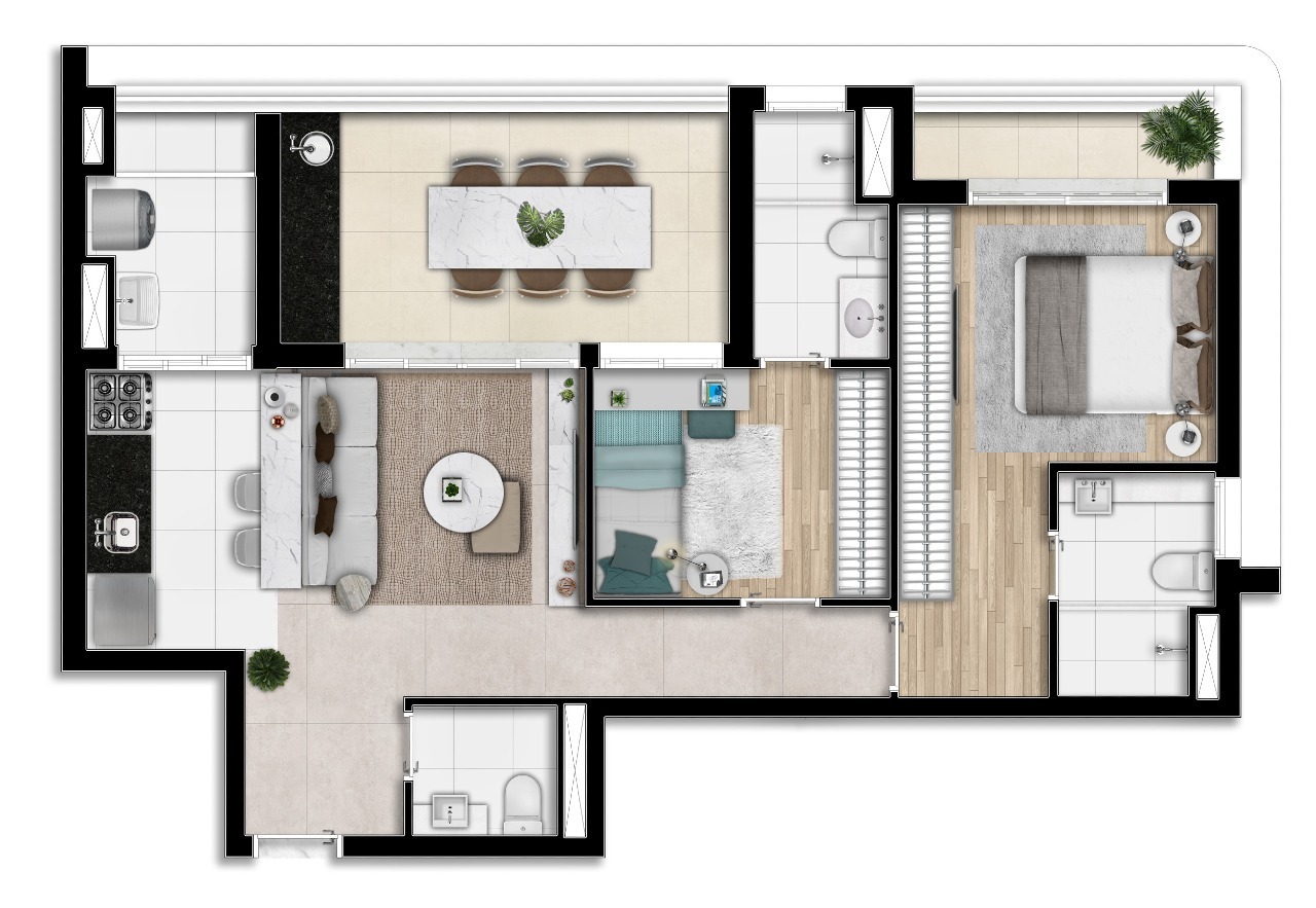 Planta 01 - 2 dorm 78m²