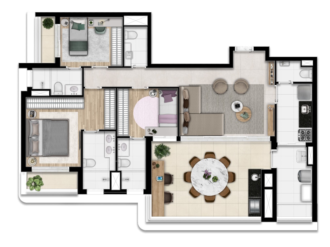 Planta 02 - 3 dorm 115m²