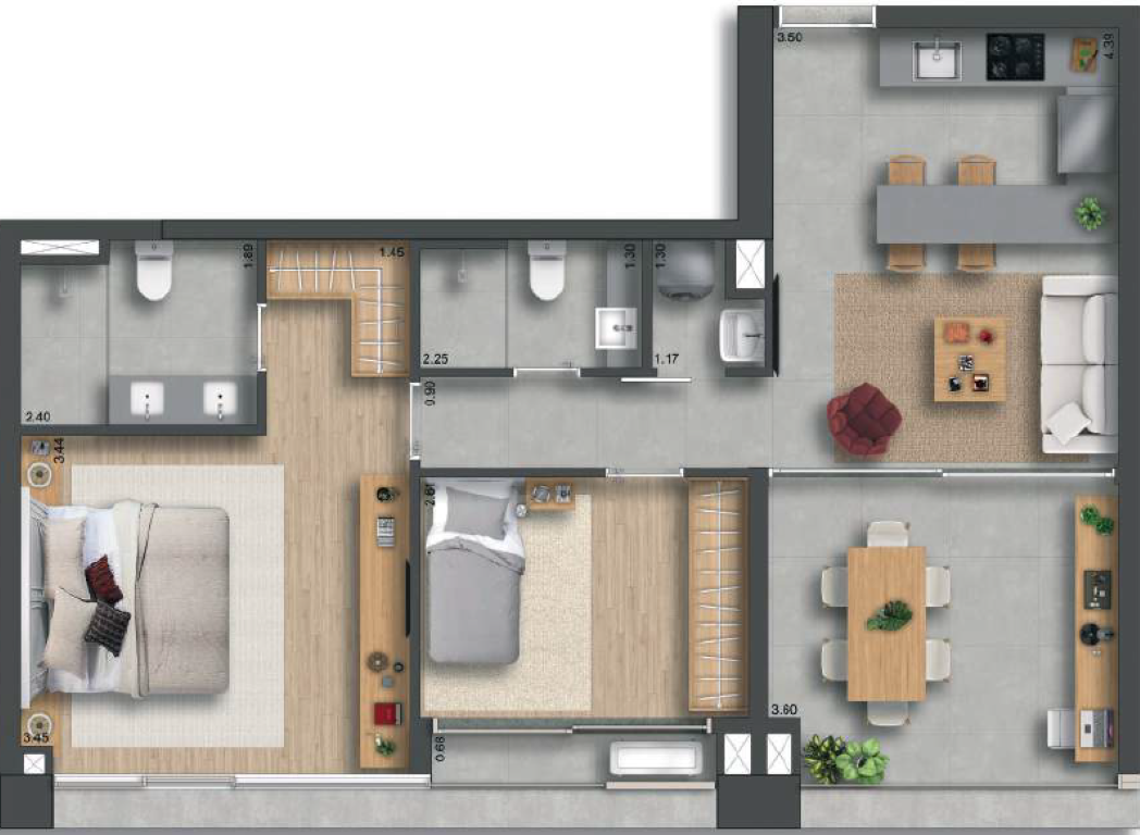 Planta 02 - 2 dorm 73m²
