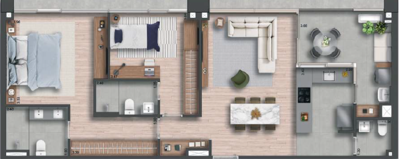Planta 03 - 2 dorm 87m²