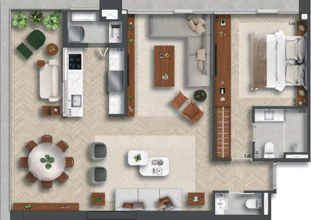 Planta 04 - 1 dorm 90m²