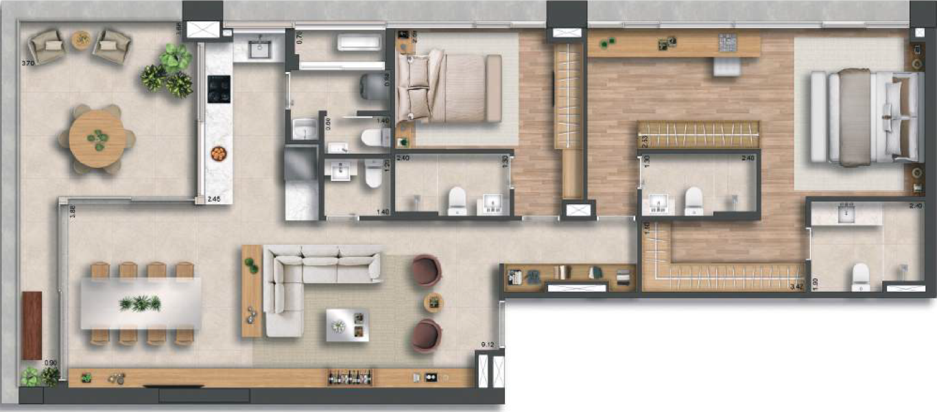 Planta 07 - 2 dorm 134m²