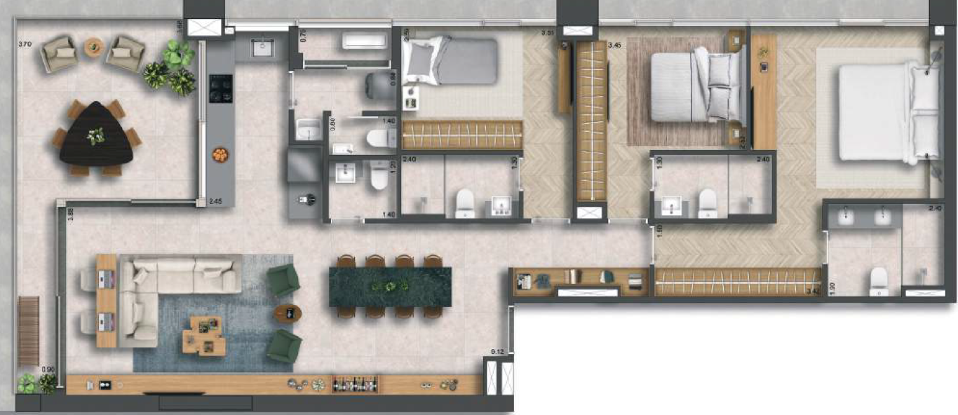 Planta 08 - 3 dorm 134m²