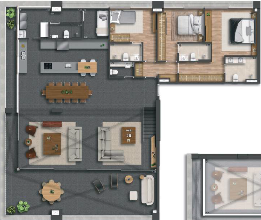 Planta 15 - 3 dorm 276m² - duplex inferior