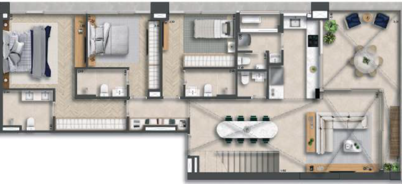 Planta 17 -  4 dorm 340m² - duplex inferior