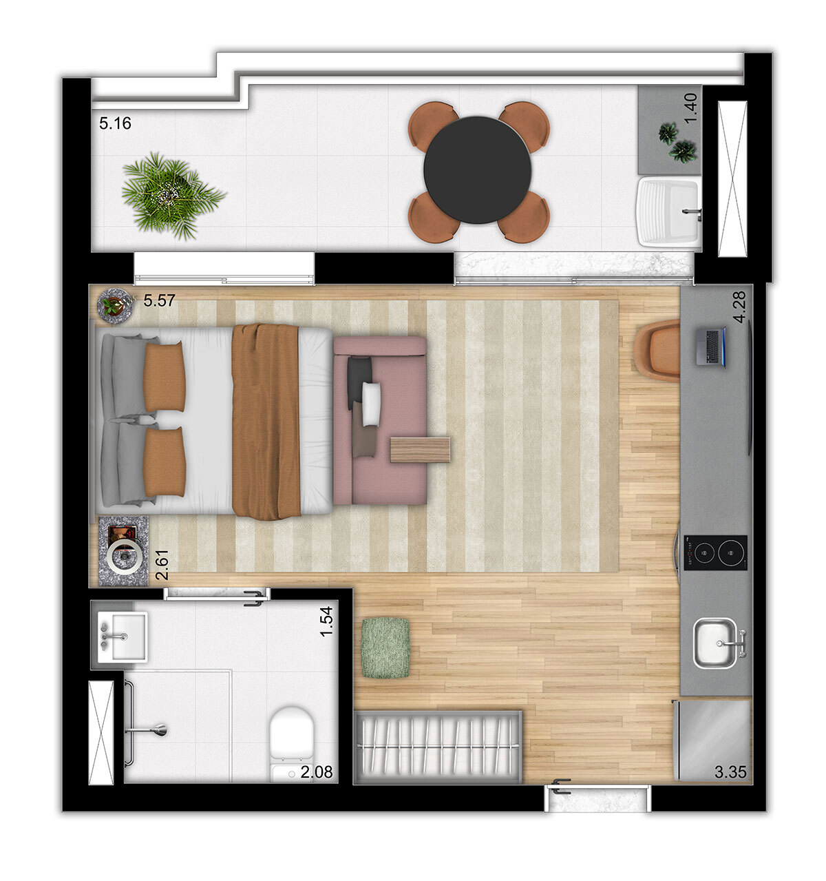 Planta 01 - 1 dorm 36 20m² - studio