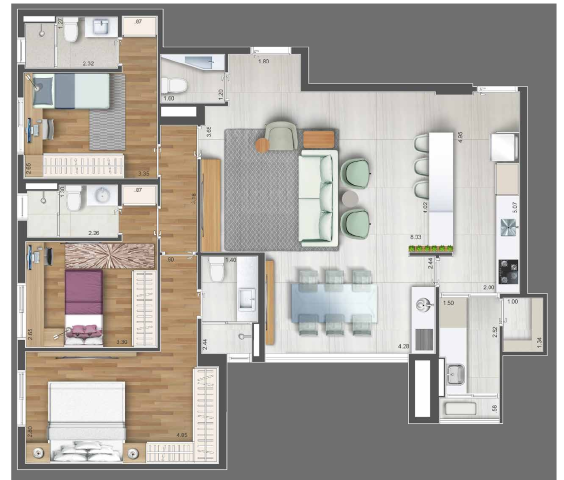 Planta 02 - 3 dorm 117m² - opção 1
