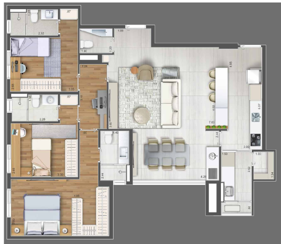 Planta 03 - 3 dorm 117m² - opção 2