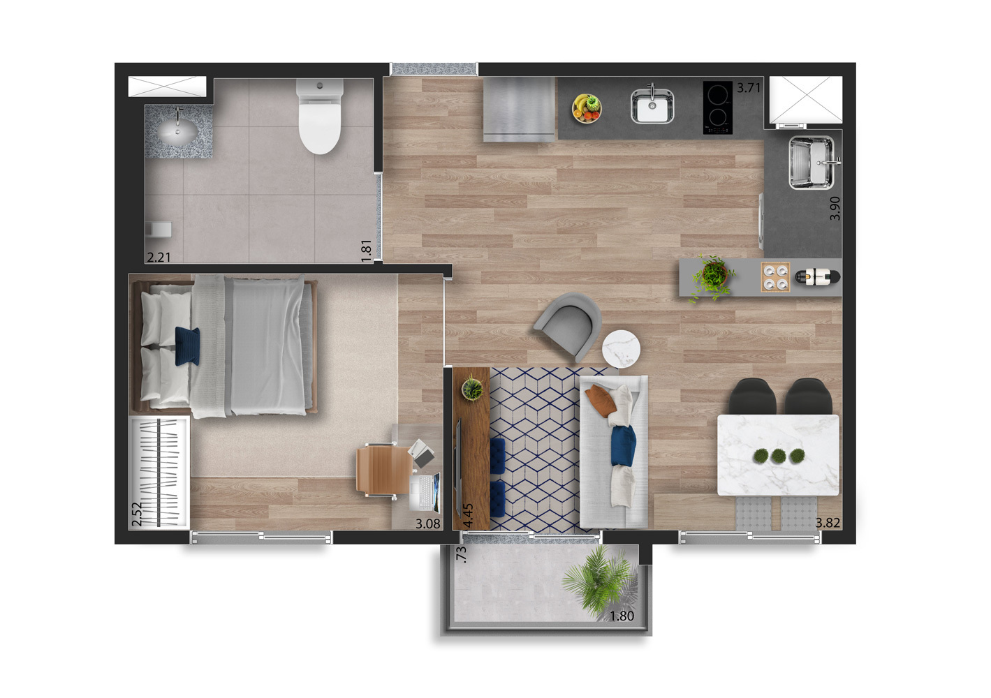 Planta 01 - 1 dorm 35m²
