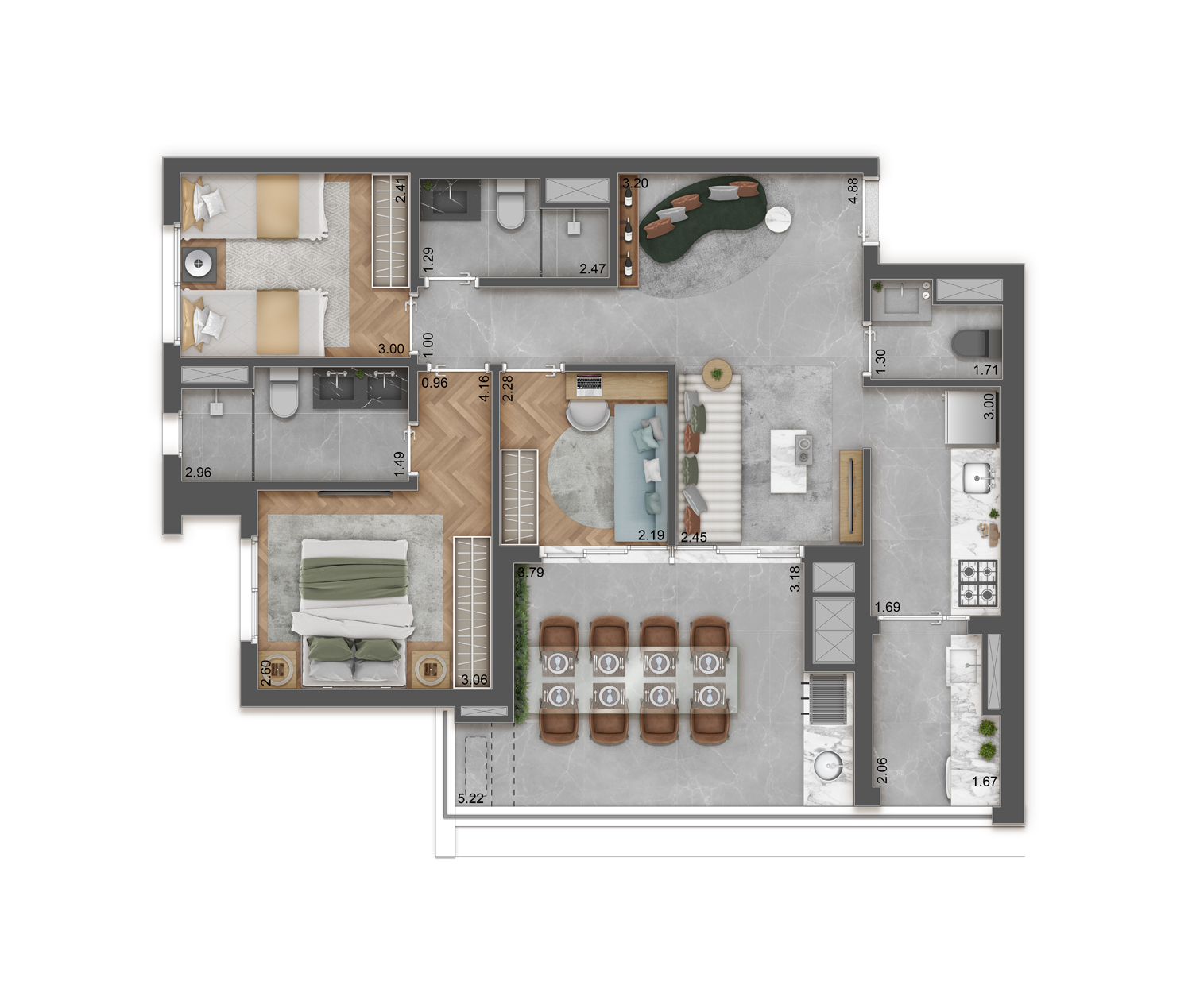 Planta 01 - 3 dorm 151m²