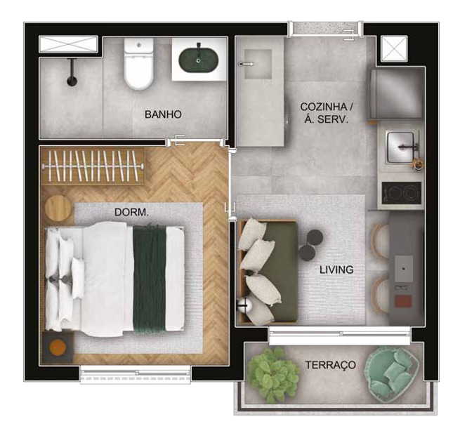 Planta 01 -1 dorm 24m²