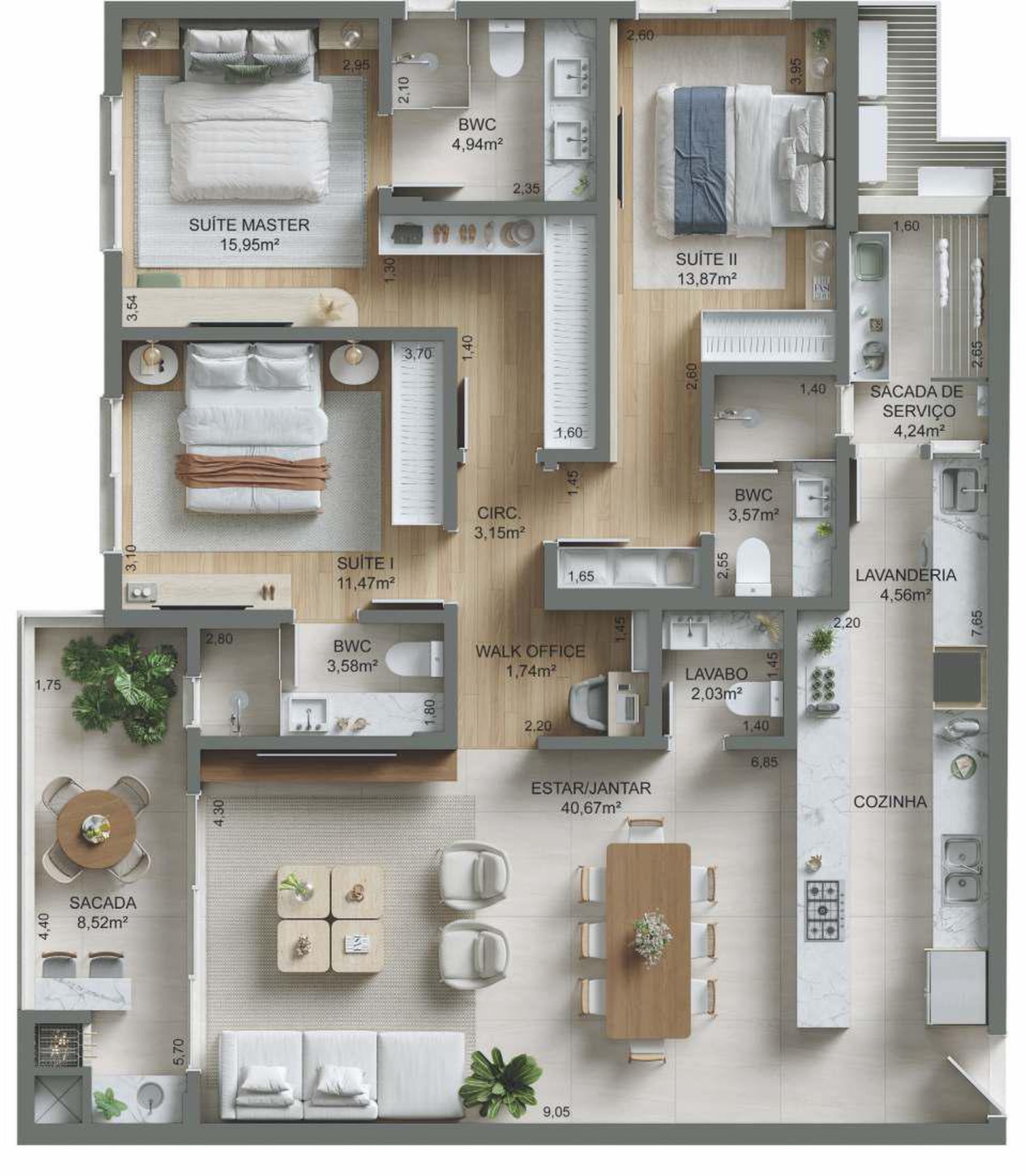 Planta 08 - 3 dorm 136,5m²