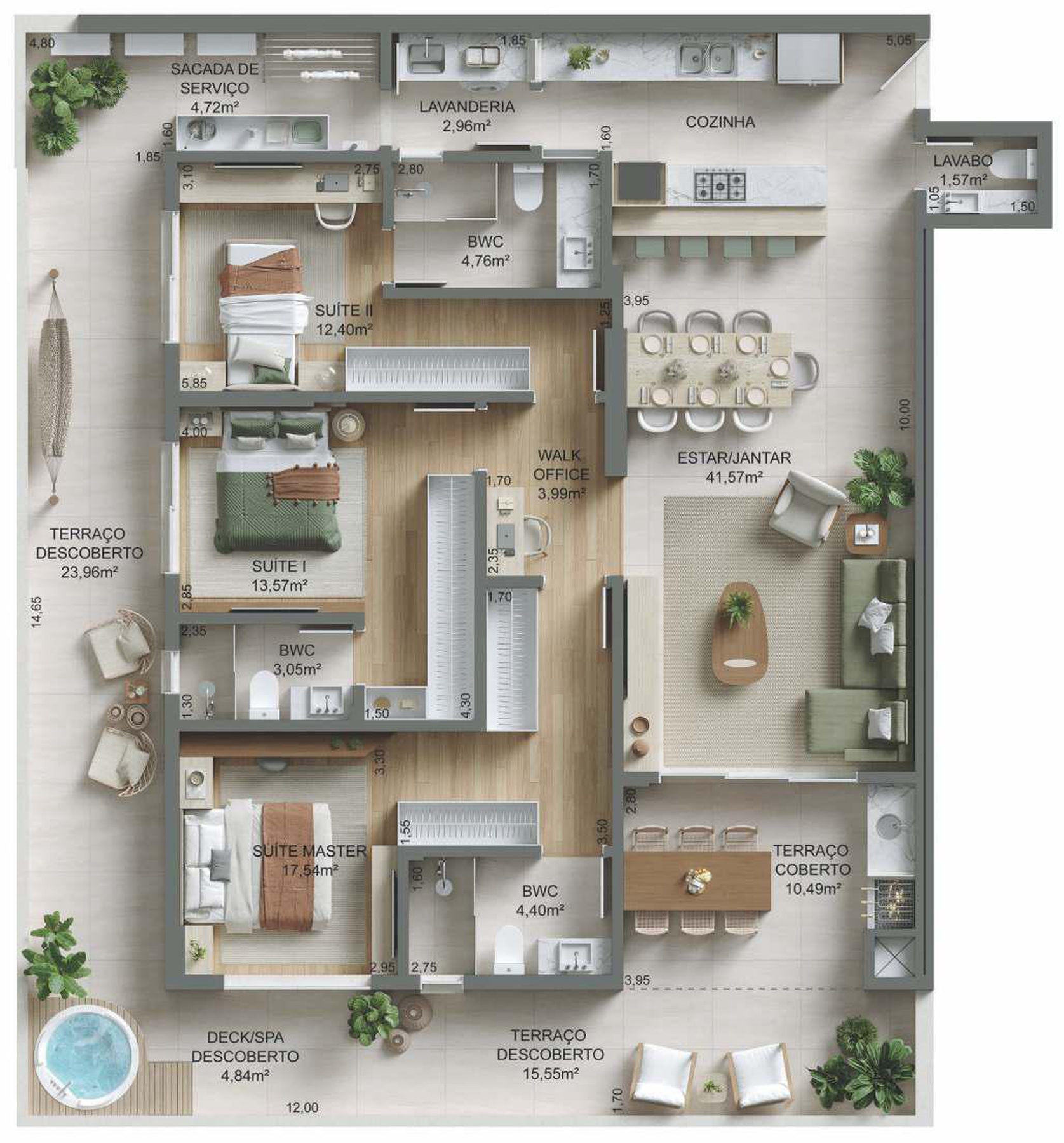 Planta 14 - 3 dorm 185,55m² - garden