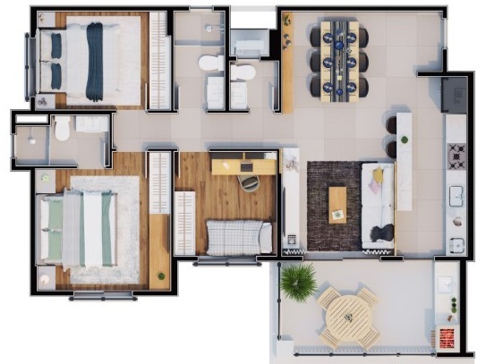 Planta 01 - 3 dorm 91 29m²