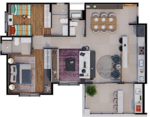 Planta 02 - 3 dorm 91 29m² - opção
