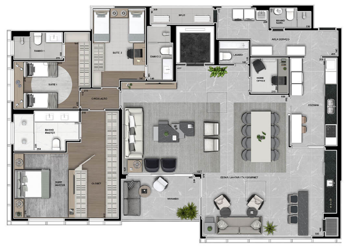 Planta 01 - 3 dorm 227m²