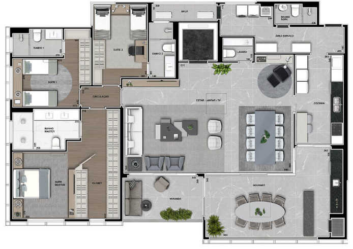 Planta 02 - 3 dorm 227m² - opção 1