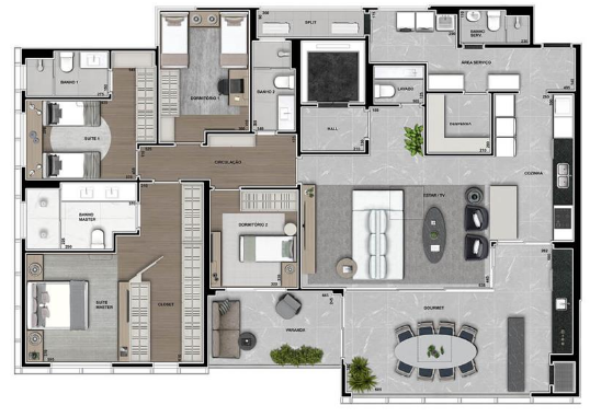 Planta 03 - 4 dorm 227m² - opção 2