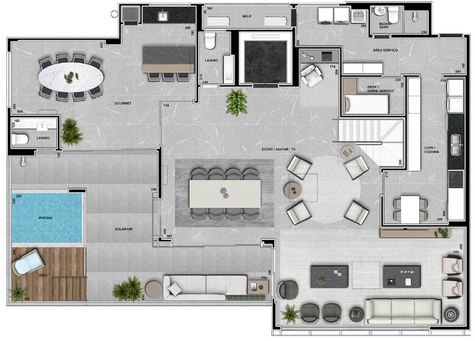 Planta 04 - 391m² - cobertura duplex - inferior