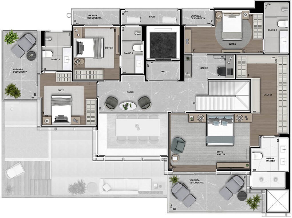 Planta 05 - 4 dorm 391m² - cobertura duplex - superior