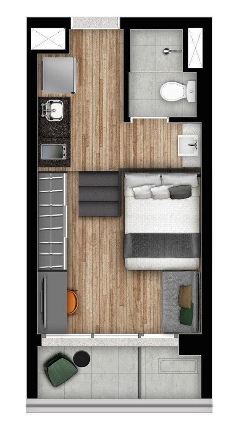 Planta 01 - 1 dorm 23 77m² - studio