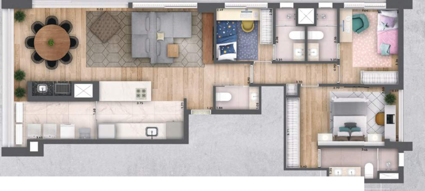Planta 02 - 3 dorm 108m² - opção 1