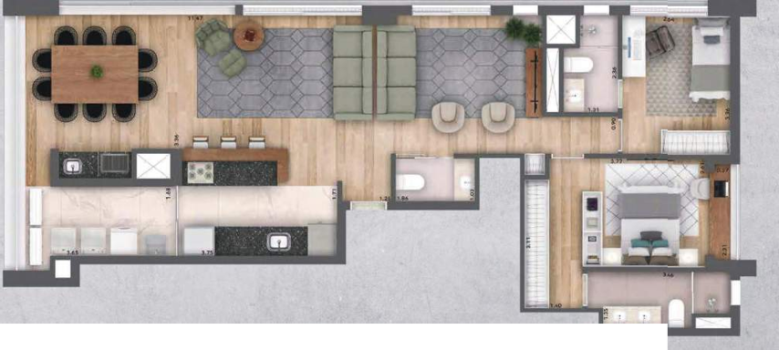 Planta 03 - 2 dorm 108m² - opção 2