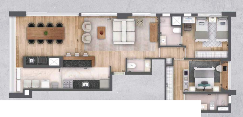 Planta 04 - 2 dorm 108m² - opção 3