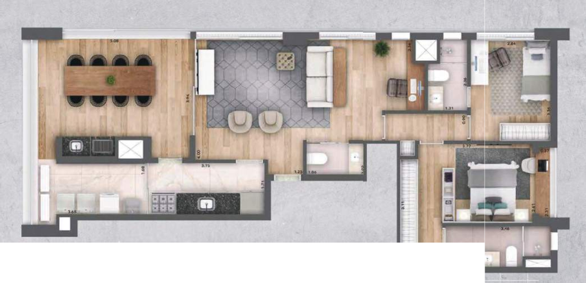Planta 05 - 2 dorm 108m² - opção 4
