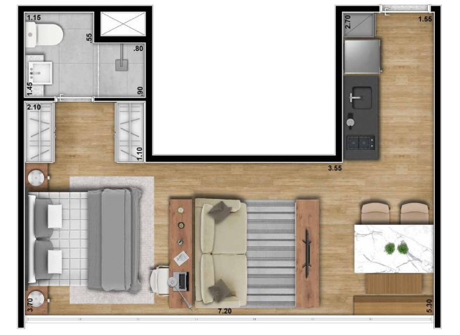 Planta 01 - 1 dorm 31m² - studio