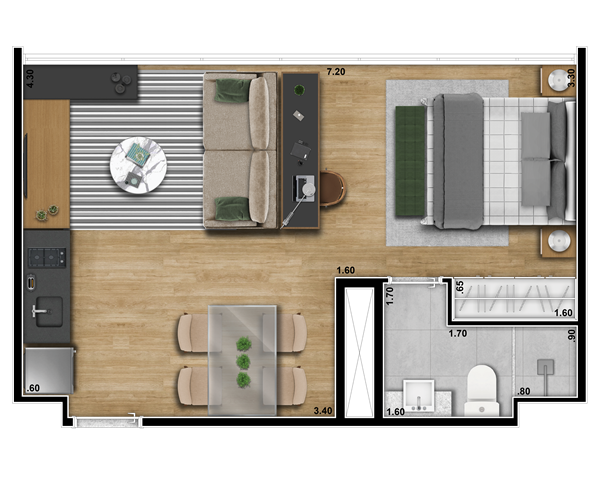 Planta 02 - 1 dorm 34m² - studio