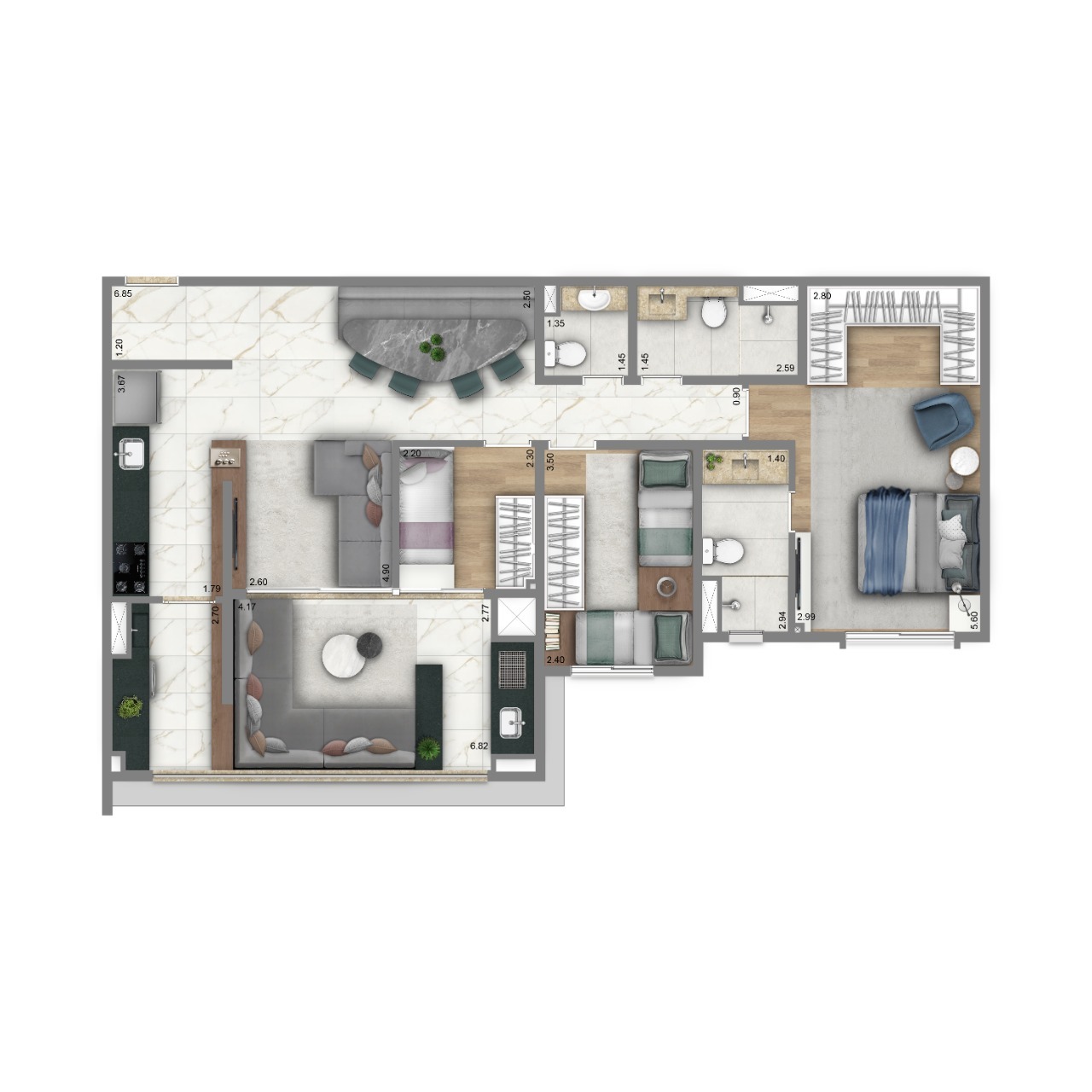Planta 03 - 3 dorm 100m²