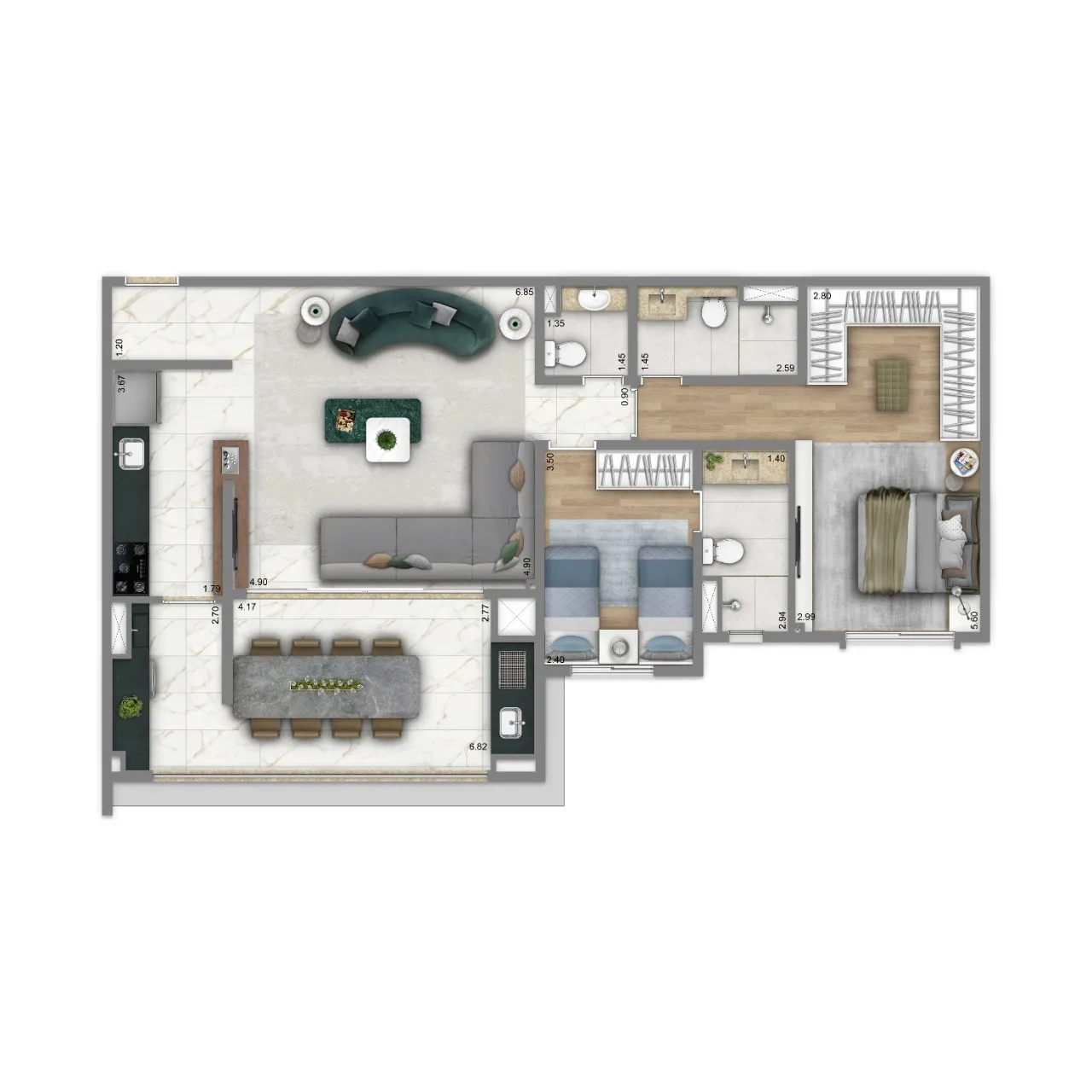 Planta 04 - 2 dorm 100m² - opção
