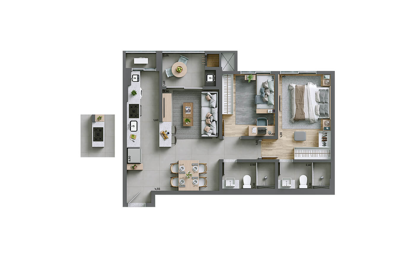 Planta 01 - 2 dorm 69m