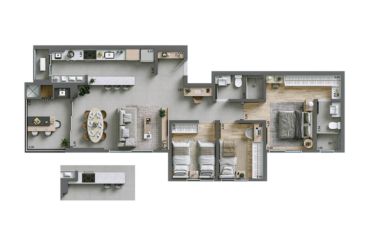Planta 03 - 3 dorm 93m²