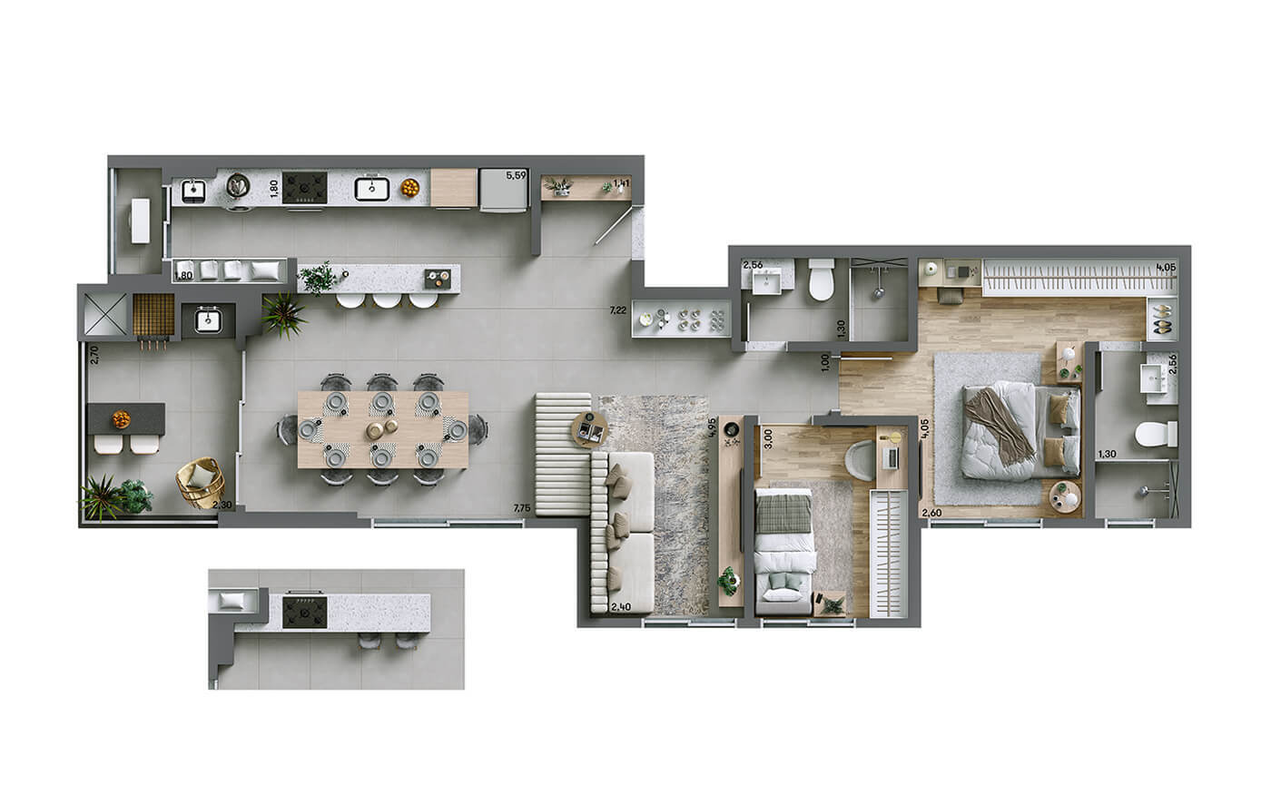 Planta 04 - 3 dorm 93m² - opção