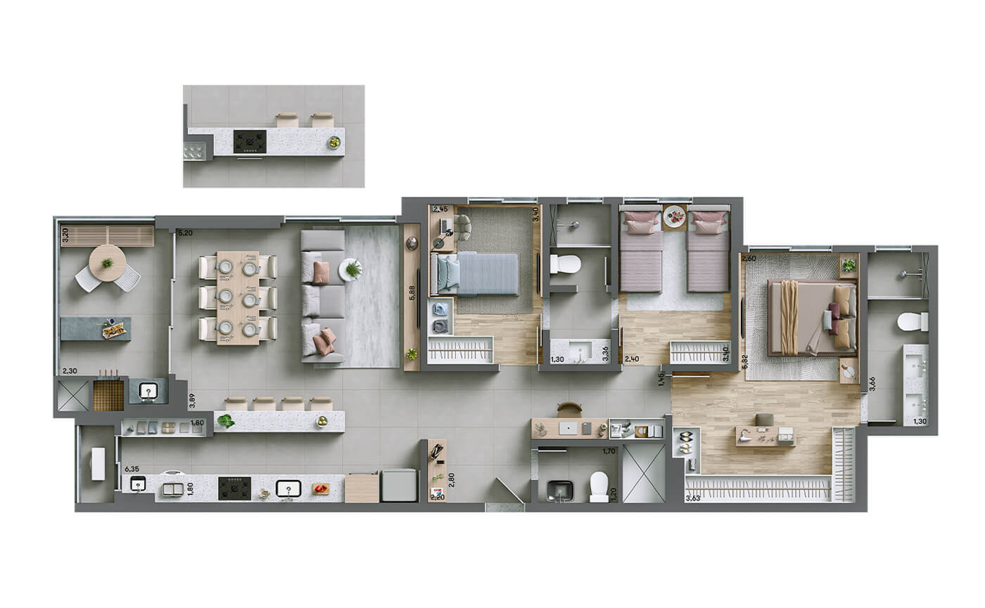 Planta 05 - 3 dorm 112m²