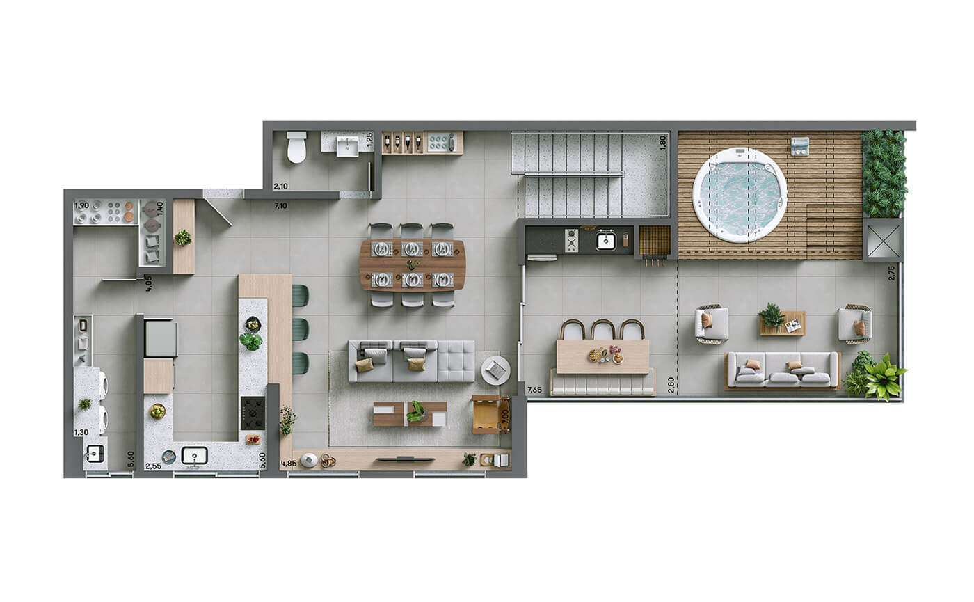 Planta 07 - 3 dorm 165m² - cobertura duplex - inferior