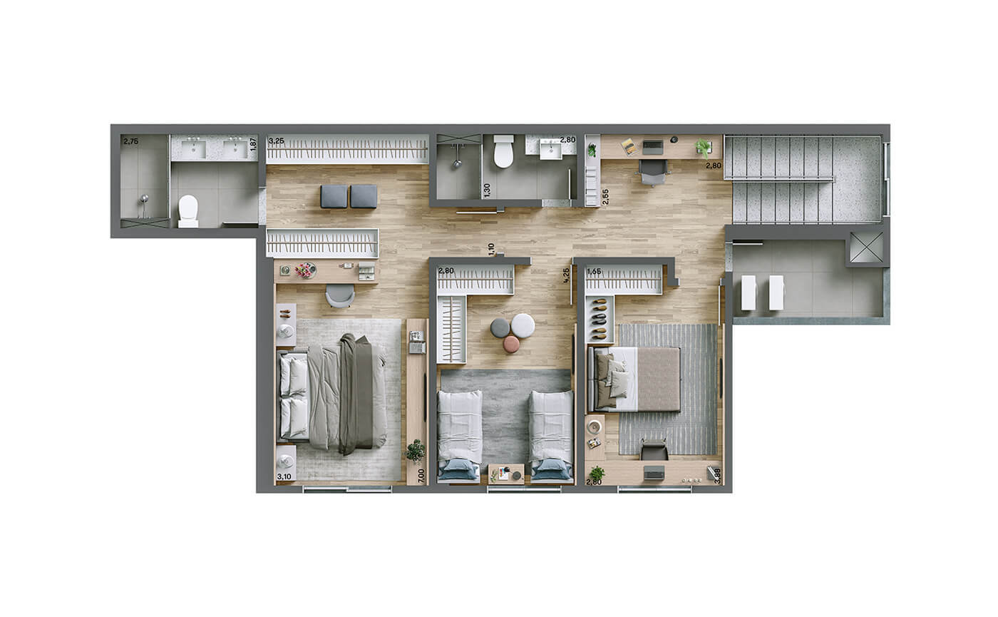 Planta 08 - 3 dorm 165m² - cobertura duplex - superior