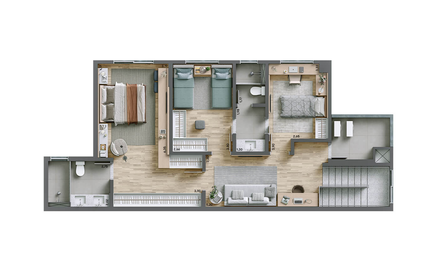 Planta 10 - 3 dorm 172m² - cobertura duplex - superior