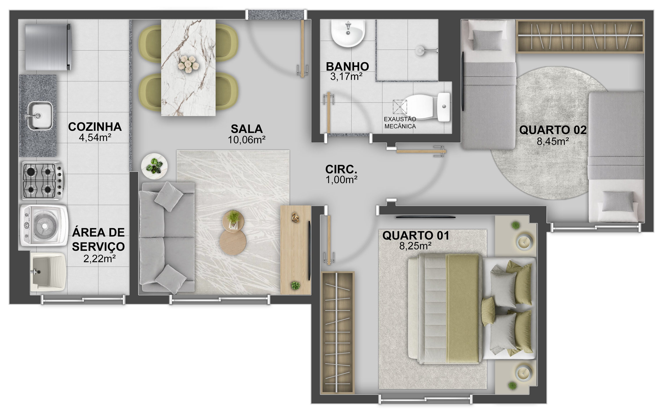 Planta 01 - 2 dorm 43,15m²