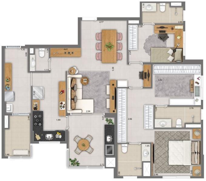 Planta 02 - 2 dorm 105m² - opção