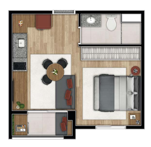 Planta 01 - 1 dorm 25 96m² - studio Planta 01 - 1 dorm 25 96m² - studio