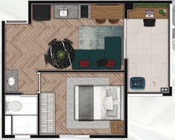 Planta 02 - 1 dorm 31 34m² Planta 02 - 1 dorm 31 34m²