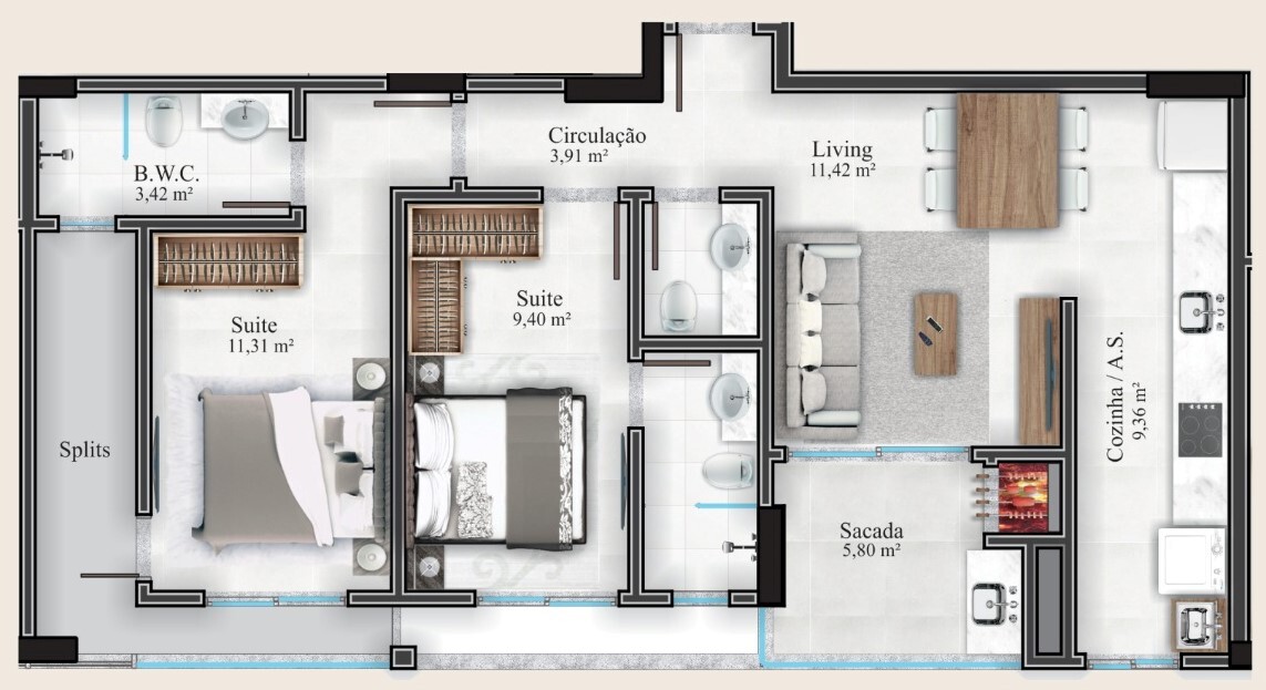 Planta 04 - 2 dorm 69 99m²