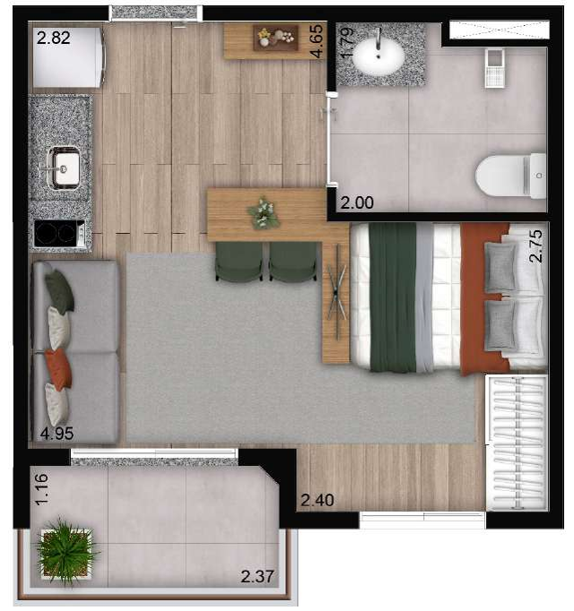 Planta 01 - 1 dorm 27m² - studio